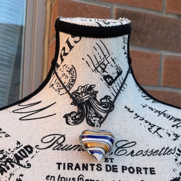 Handmade Art Glass Heart Pendant – Murano Style Necklace - Picture 5 of 5